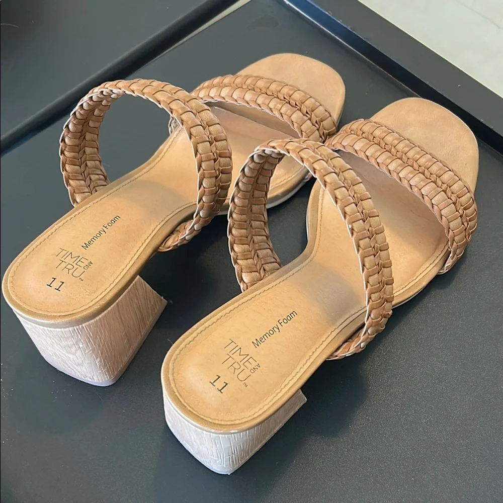 Time and Tru Women's Dual Strap Sandals - Tan and Cream - Picture 4 of 10